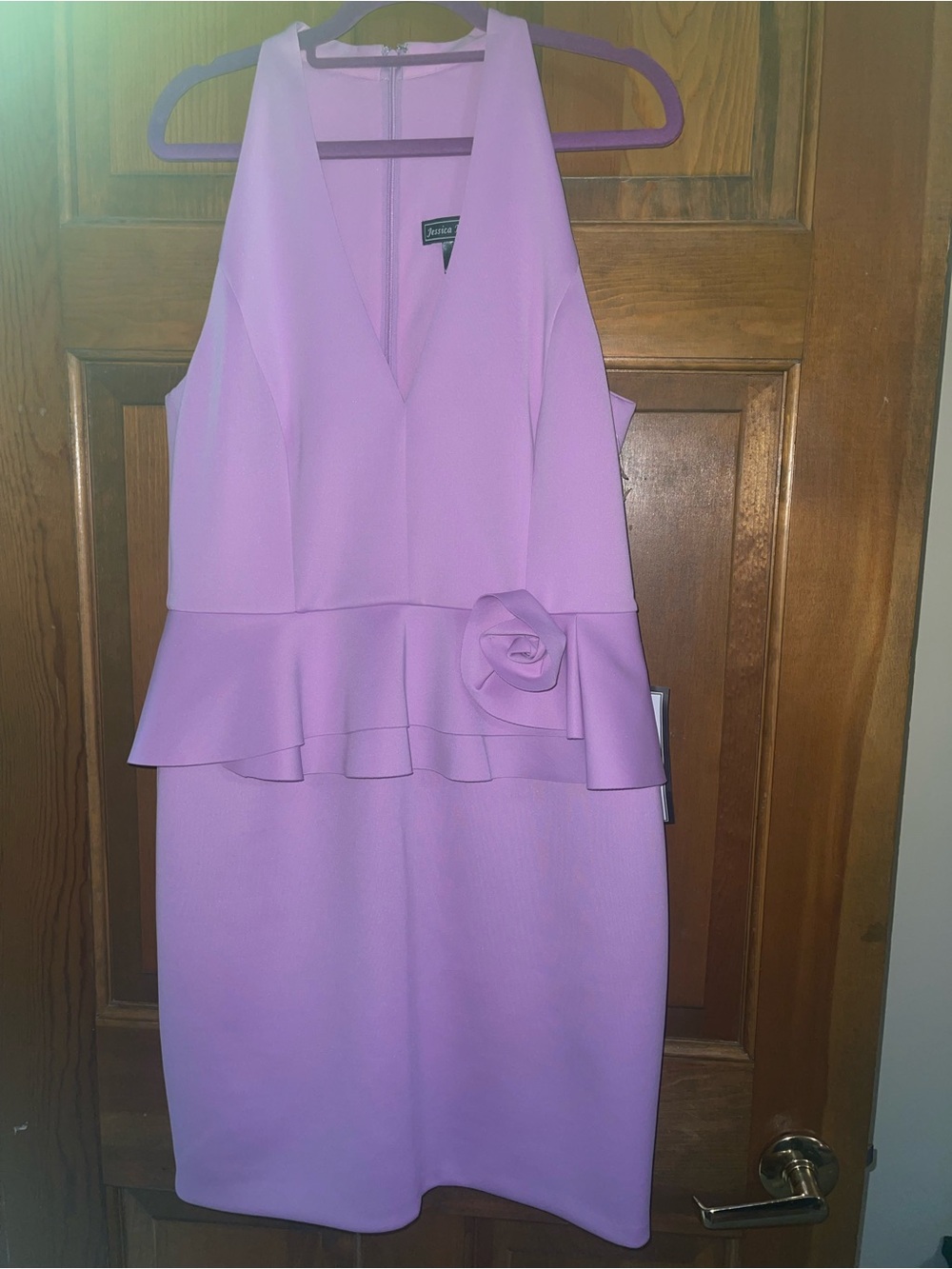 Jessica Howard Lavender One-Shoulder Peplum Dress with Rosette